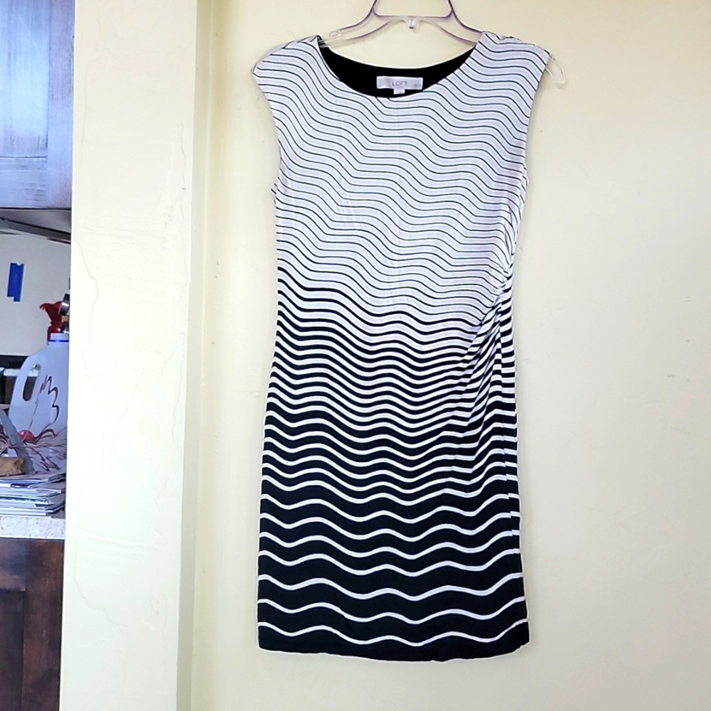 LOFT Bold Stripe Shirred Dress